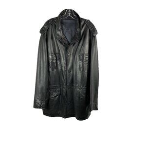 46 48 Men’s Bruno Magli anorak drawstring calf Lamb skin leather jacket big Tall